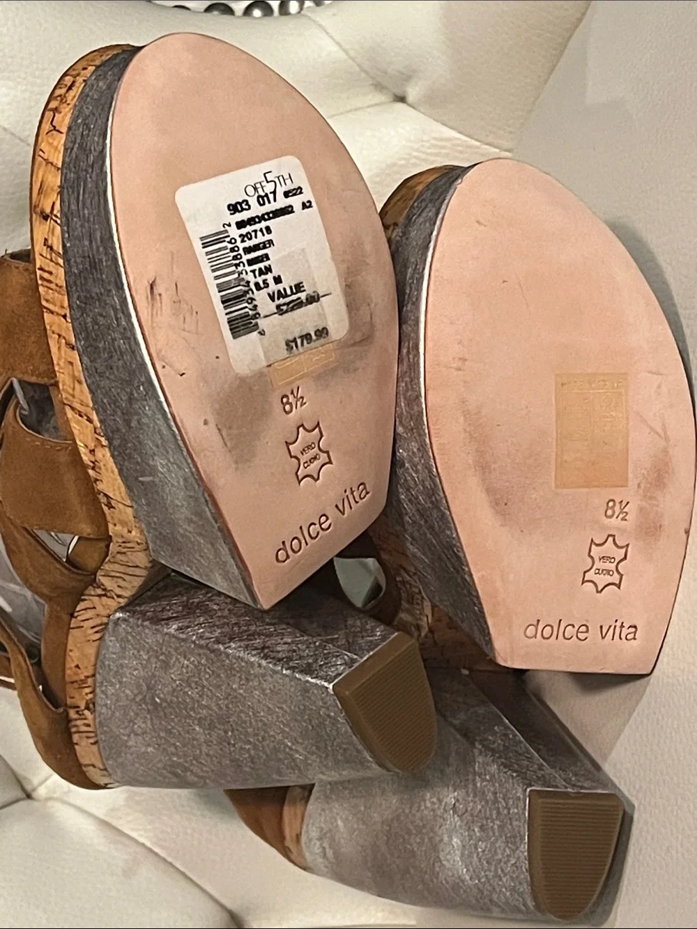 Dolce Vita Brown Suede Platform Sandals with Metallic Block Heel